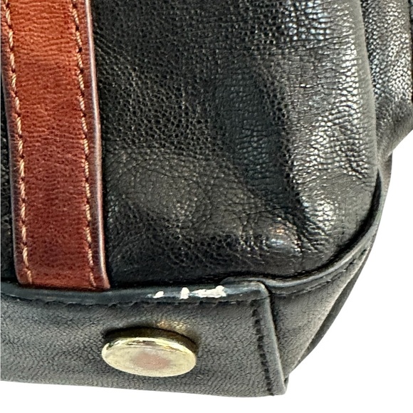 Fossil 2 in One Tote Expandable Black Brown Goat Hide Leather Side Zippers - Picture 5 of 11